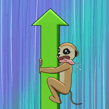 a meerkat holding a green arrow pointing up