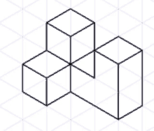 a black and white drawing of four cubes on an isometric grid