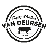 a black and white logo for van deursen with a cow on it