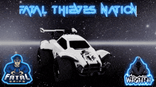 a poster for fatal thieves nation has a white car on it