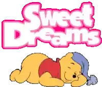 a cartoon of winnie the pooh laying down with the words sweet dreams above him