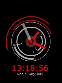 a clock on a black background shows the time of 13:58