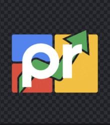 a colorful pr logo with an arrow pointing upwards