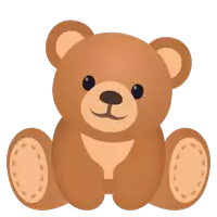 a brown teddy bear with stitched feet sits on a white background