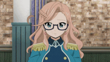 a cartoon girl with glasses and a braided hairdo