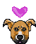 a pixel art drawing of a dog with a purple heart above it .