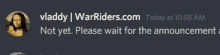 vladdy from warriders.com says not yet