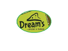 a logo for dream 's pizzeria kebab has a pizza slice on it