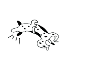 a black and white drawing of a dalmatian dog jumping in the air