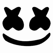 a black and white silhouette of a marshmello face with a smile .