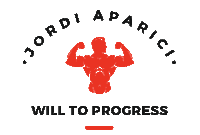 a logo for jordi aparici shows a muscular man