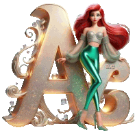 a girl with red hair is standing in front of a letter a