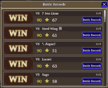 a screenshot of a battle records screen shows the winners and losers