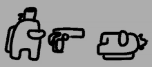 a black and white drawing of a among us character with a gun