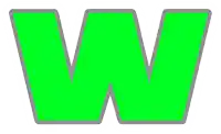 the letter w is green with a gray outline and a white background .