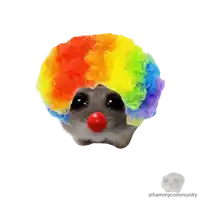 a hamster with a clown wig and red nose