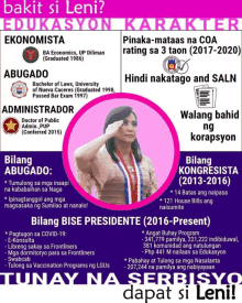 a poster with a picture of a woman and the words " bakit si leni " on it