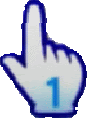 a pixel art of a hand pointing to the number 1 .