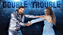 a poster for double trouble shows a man and a woman