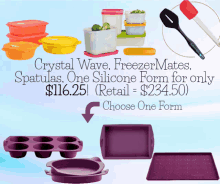 an advertisement for crystal wave freezermates spatulas one silicone form for only $1 16.25