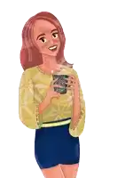 a cartoon drawing of a woman holding a cup