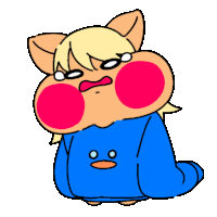 a cartoon drawing of a cat wearing a blue sweater with a duck face on it