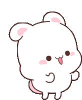 a cartoon drawing of a white rabbit with a pink tail