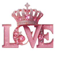 a pink love sign with a crown and rhinestones