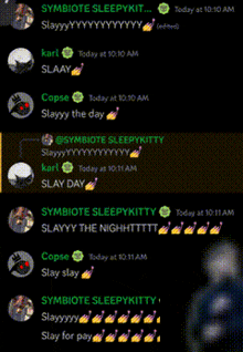 a screenshot of a chat with the name symbiote sleepykit