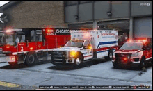 a fire truck and ambulance are parked in front of a fire station .