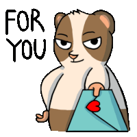 a cartoon of a hamster holding an envelope with a heart on it and the words " for you " below it