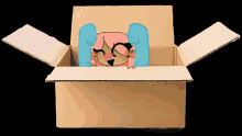 a cardboard box has a drawing of a girl in it