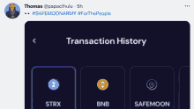 a screenshot of a safemoon transaction history