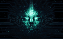 a computer generated image of a face with glowing eyes