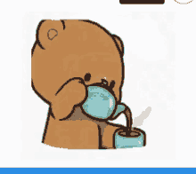 a cartoon of a teddy bear pouring coffee into a cup