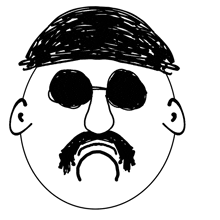 a black and white drawing of a man 's face with sunglasses and a mustache