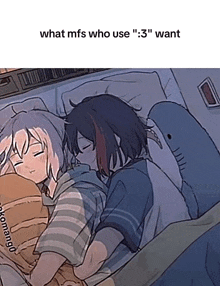 a couple of anime girls sleeping next to each other