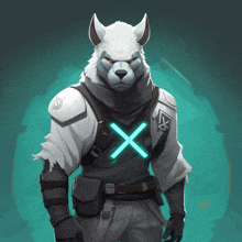 a drawing of a white wolf with a glowing x on his chest