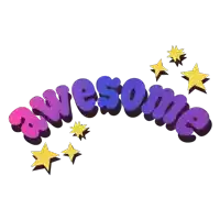 the word awesome is surrounded by stars in purple and yellow