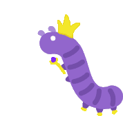 a purple caterpillar with a yellow crown on its head