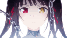 a girl with red eyes and yellow eyes is chained to a chain