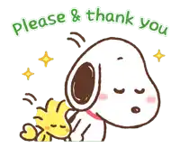 a cartoon of snoopy and woodstock says please and thank you