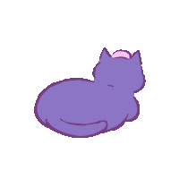 a drawing of a purple cat with a pink ball on its head