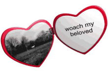 a heart shaped mirror with the words woach my beloved written on it