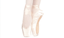 a close up of a pair of pointe shoes on a white background