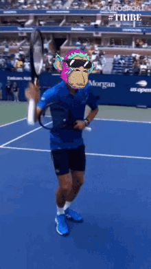 a tennis player with a monkey face on his face