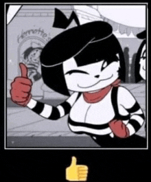 a cartoon girl is giving a thumbs up sign .