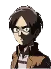 a cartoon of eren jaeger from attack on titan with a black face .