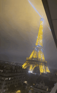 a view of the eiffel tower at night