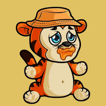 a cartoon of a tiger wearing a hat with honey coming out of its mouth